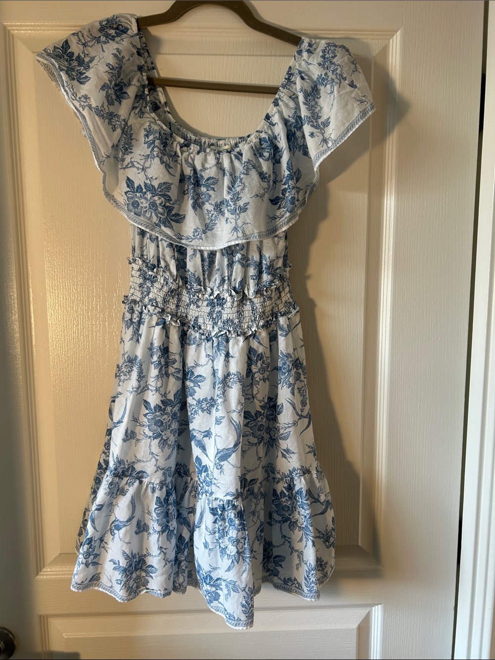 Max Studio Blue and White Floral Ruffle Dress